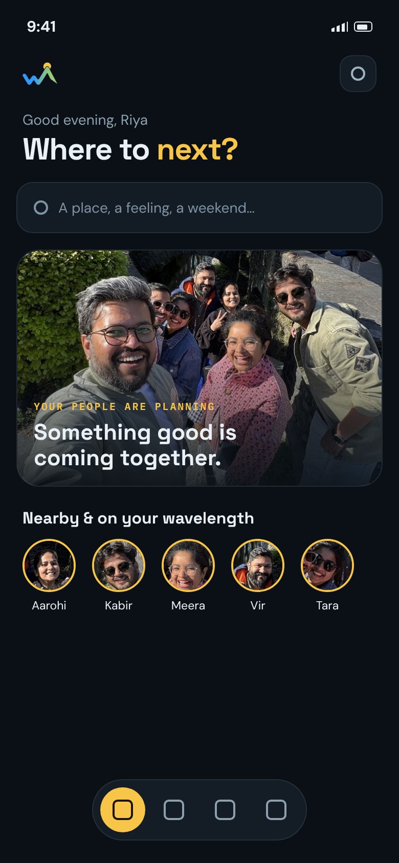 The WanderAlong home screen