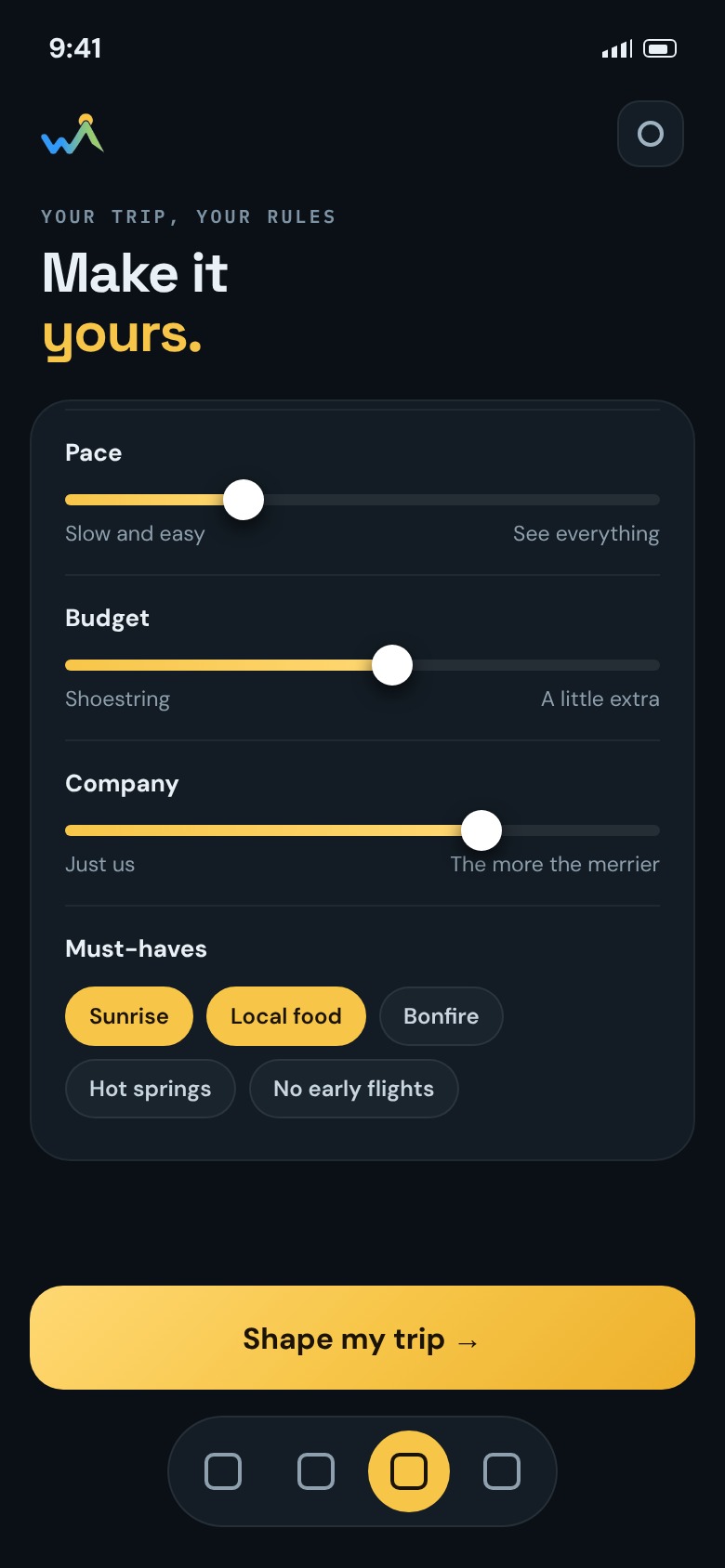 Shaping a trip your way in the app